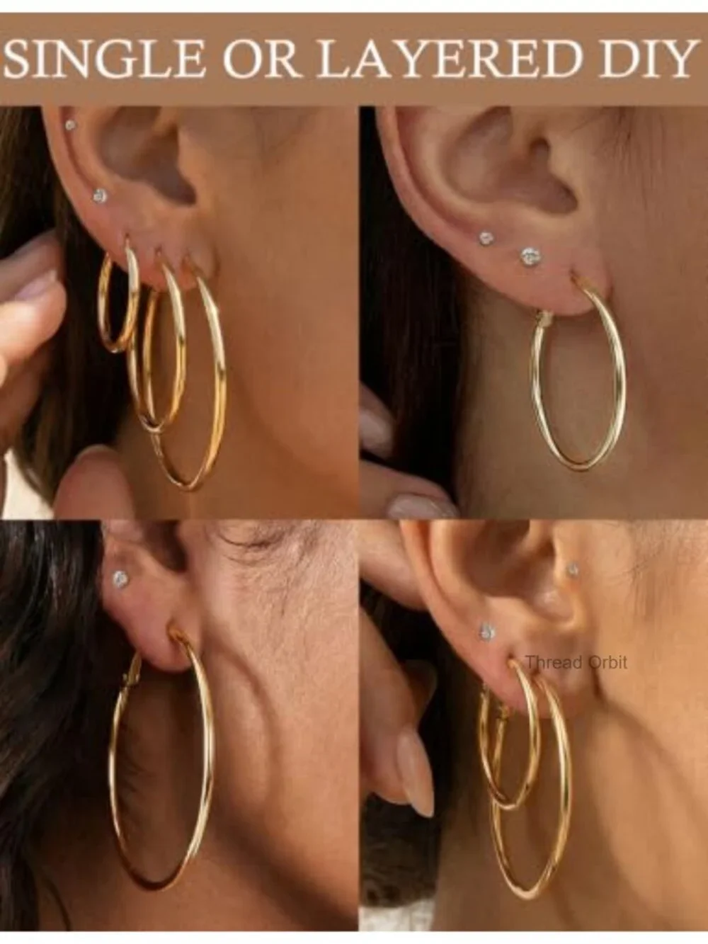 5 Pairs Gold Stud Hoop Earrings Set Hypoallergenic 14K Gold Plated for